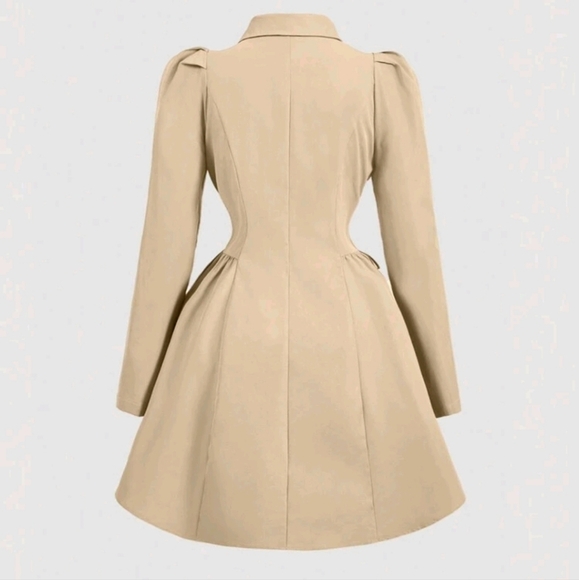 Khaki Cinched Waist Long Sleeve Jacket For Women - Picture 4 of 4